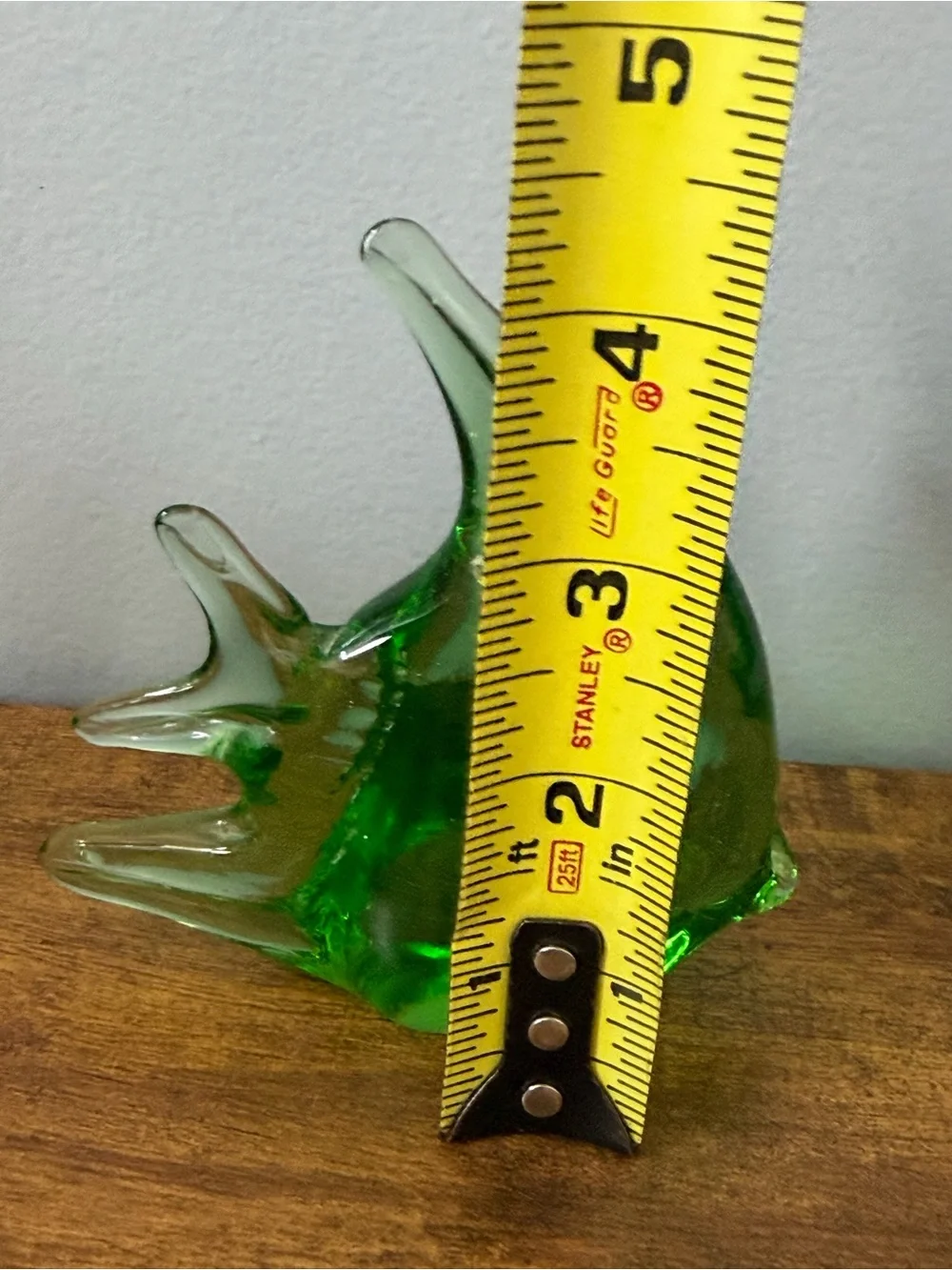 Vintage Hand Blown Green Art Glass Angelfish Figurine Murano Style MCM Decor
